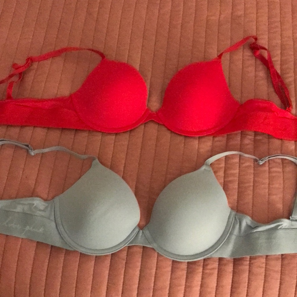 Red and Baby Blue Bras from Pink!! **FAIRLY NEW**
